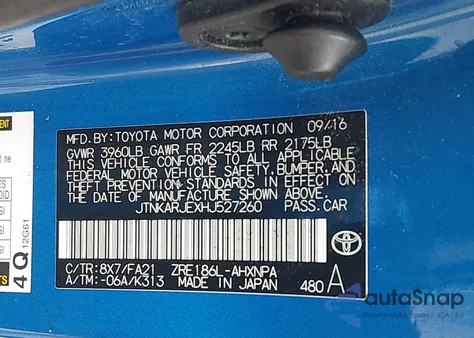 2017 Toyota Corolla Im из США, поврежденный, VIN JTNKARJEXHJ527260